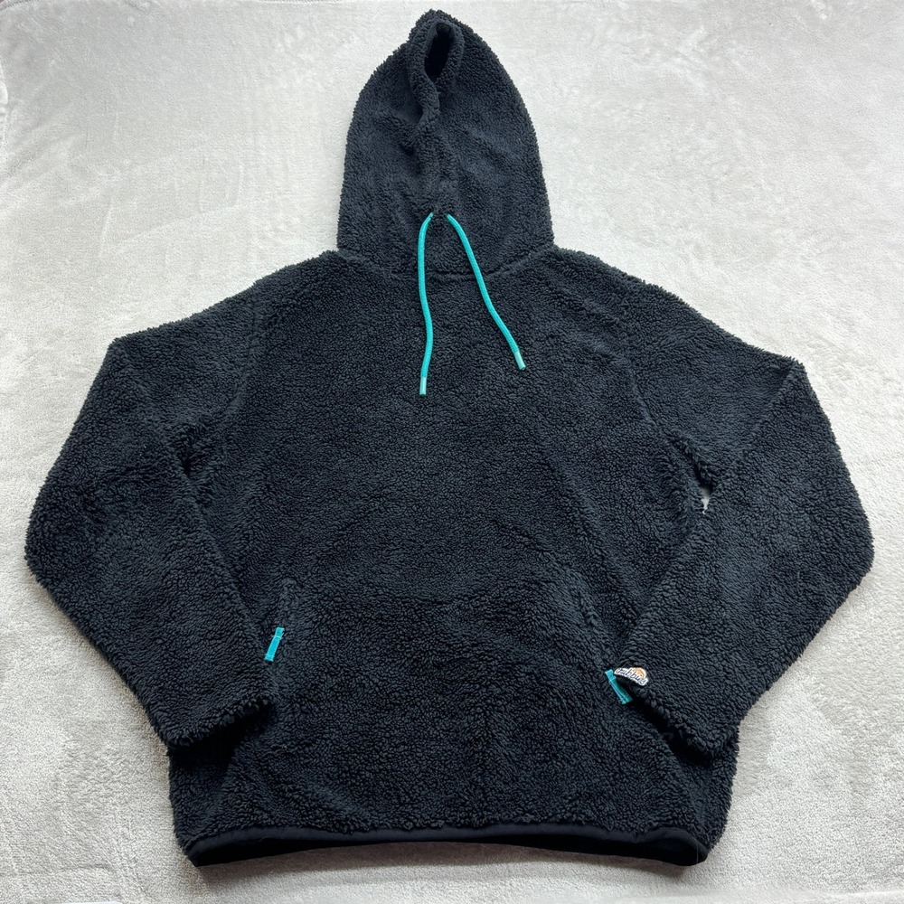 Chubbies Fleece Hoodie Women L Black Short Sleeve Sherpa Pullover Cozy Gorpcore